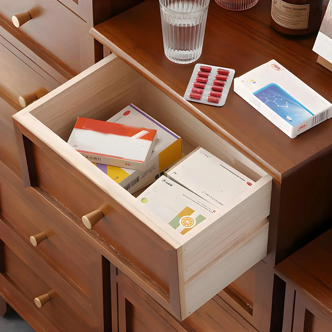 Industrial Rectangular Wooden Drawer Cabinet for Parlor Decor Image - 7 | homeyfad