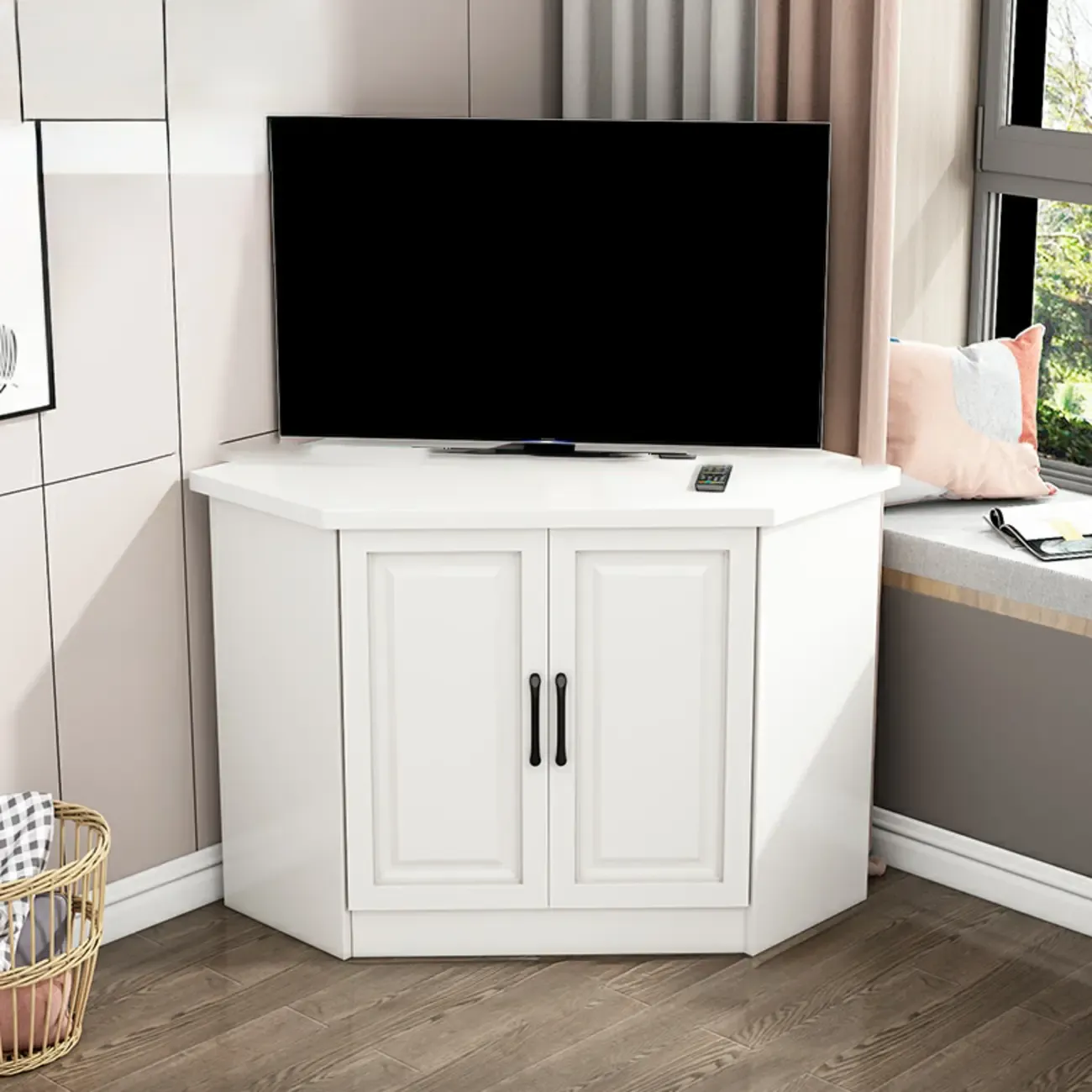 Modern Manufactured Wood Corner Utility Cabinet for Living Room Image - 3
