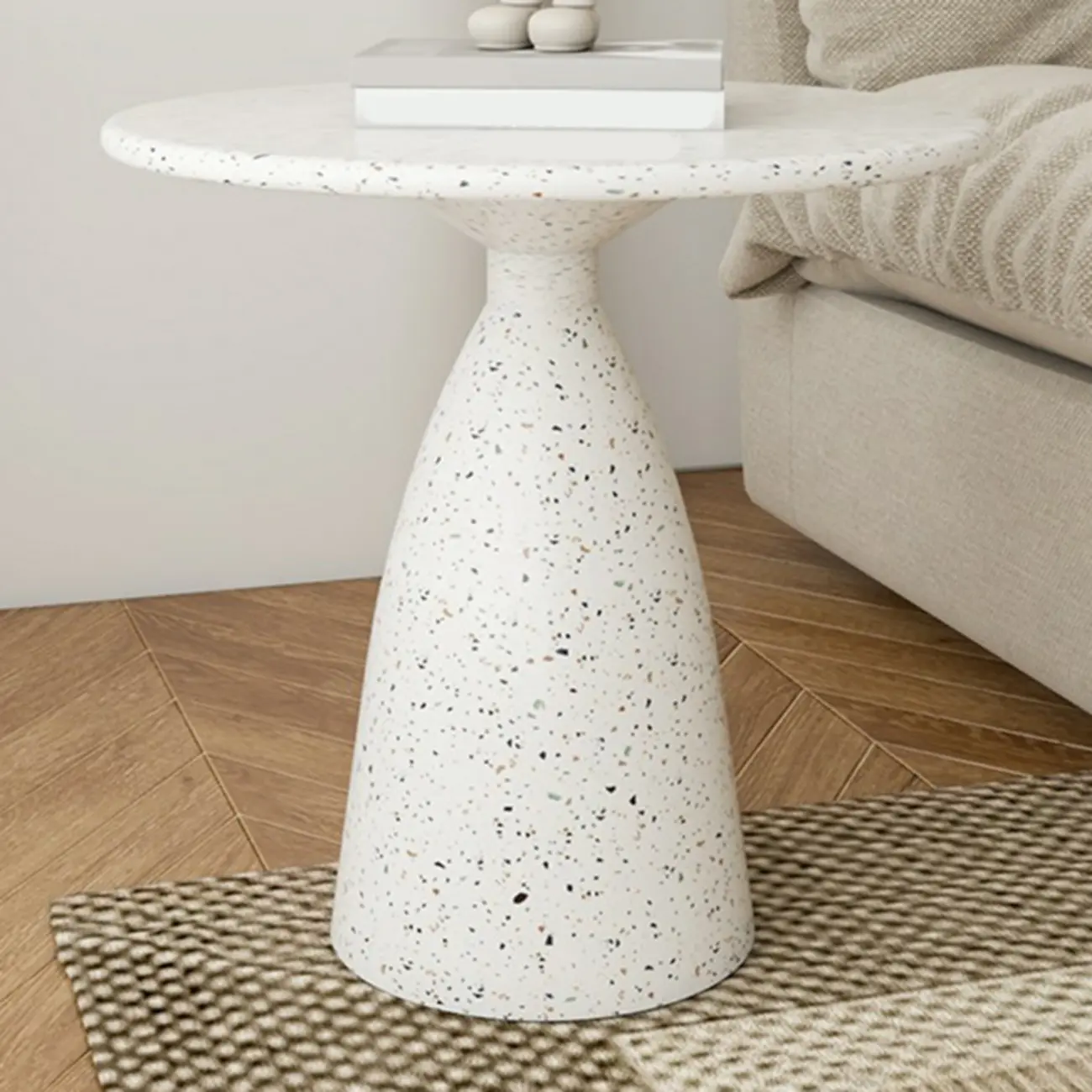 Modern Round Beige Metal End Table for Living Room Image - 8 | homeyfad