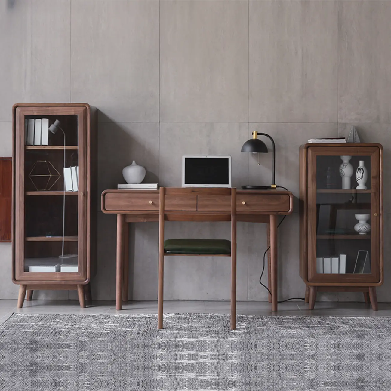 Mid-Century Brown Accent Cabinet with glass Door & 2 Drawers Image - 6 | homeyfad