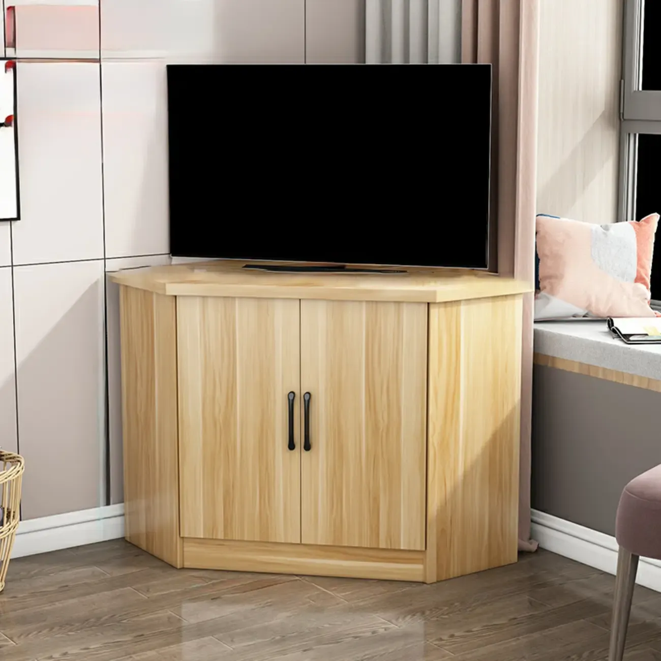 Modern Manufactured Wood Corner Utility Cabinet for Living Room Image - 5