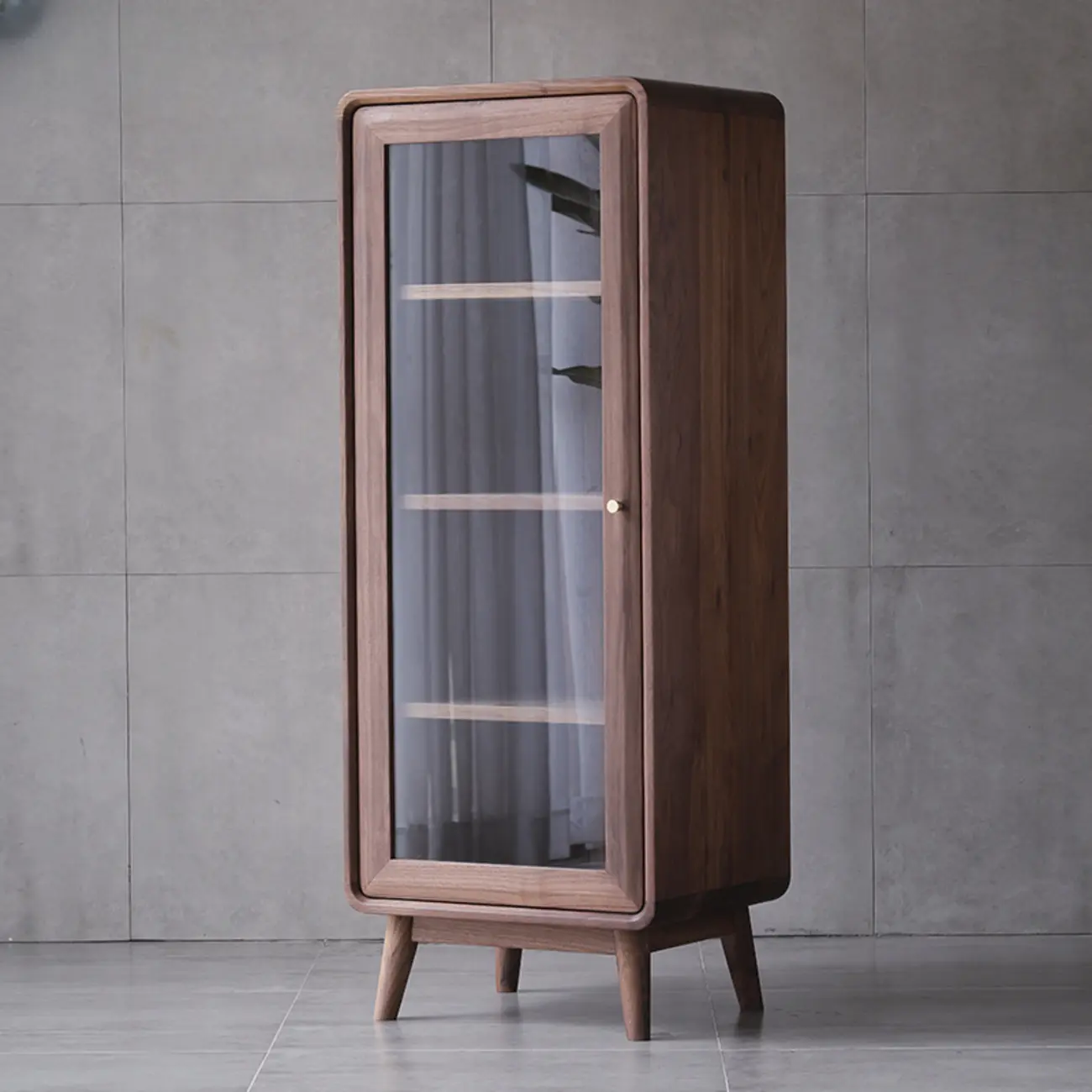 Mid-Century Brown Accent Cabinet with glass Door & 2 Drawers Image - 7 | homeyfad