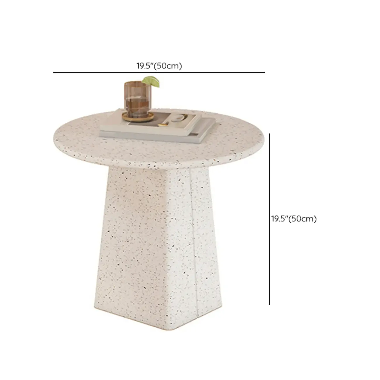 Modern Round Beige Metal End Table for Living Room #size