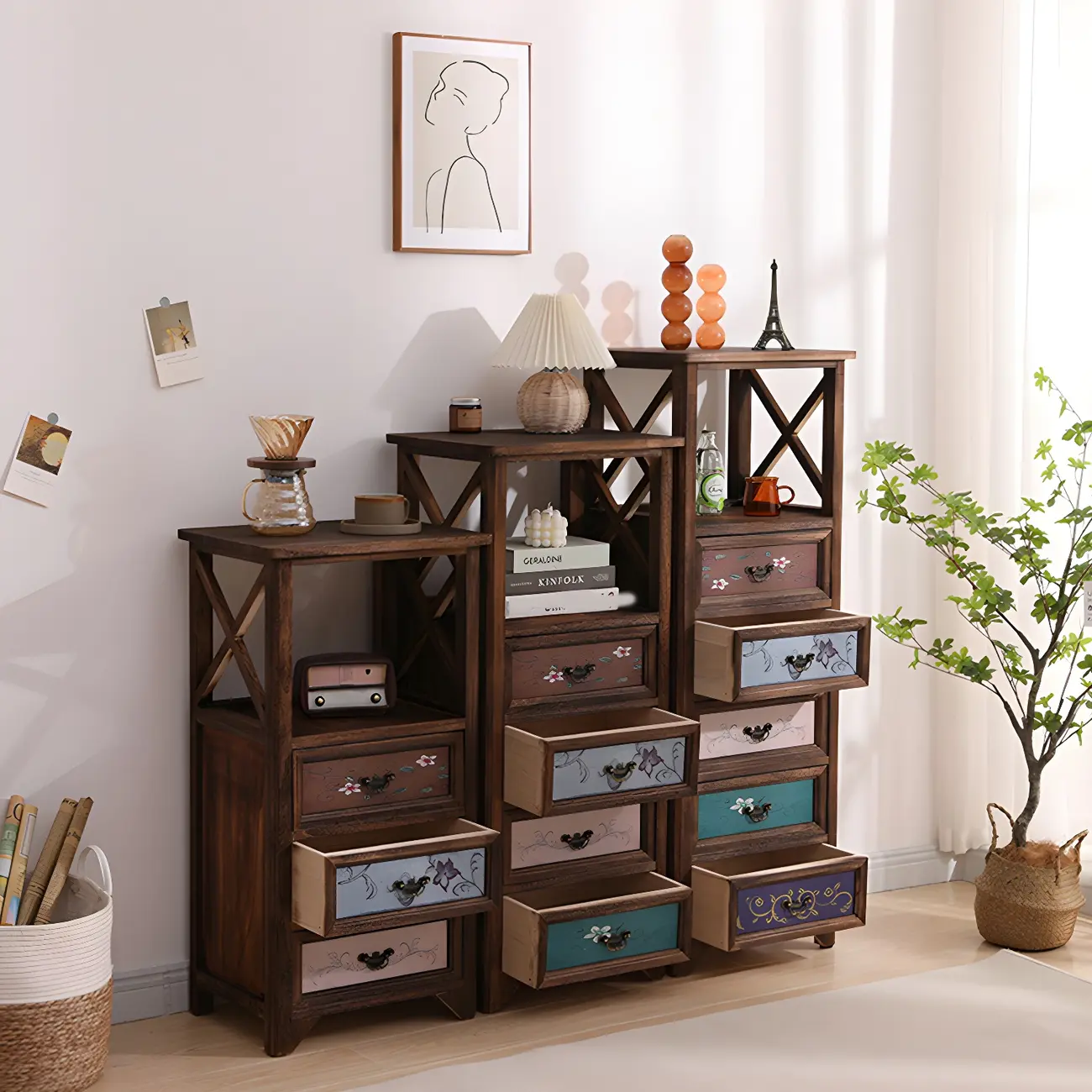 Industrial Rectangular Wooden Drawer Cabinet for Parlor Decor Image - 11 | homeyfad