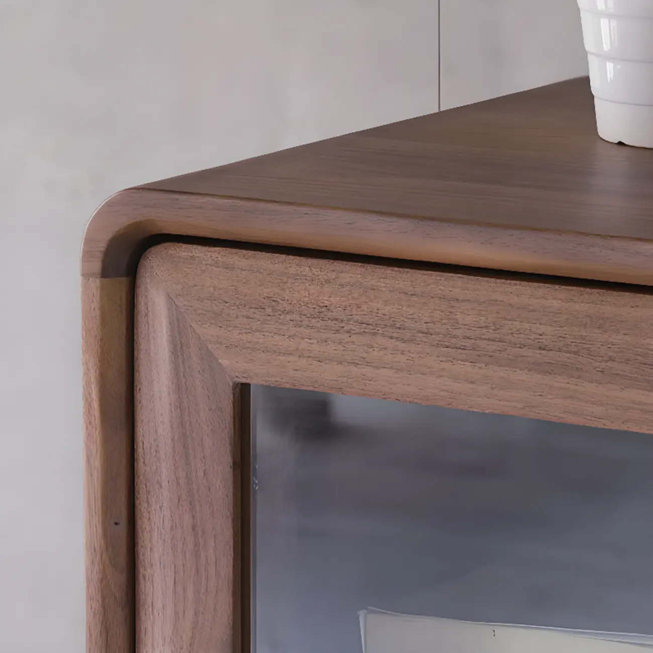 Mid-Century Brown Accent Cabinet with glass Door & 2 Drawers Image - 11 | homeyfad