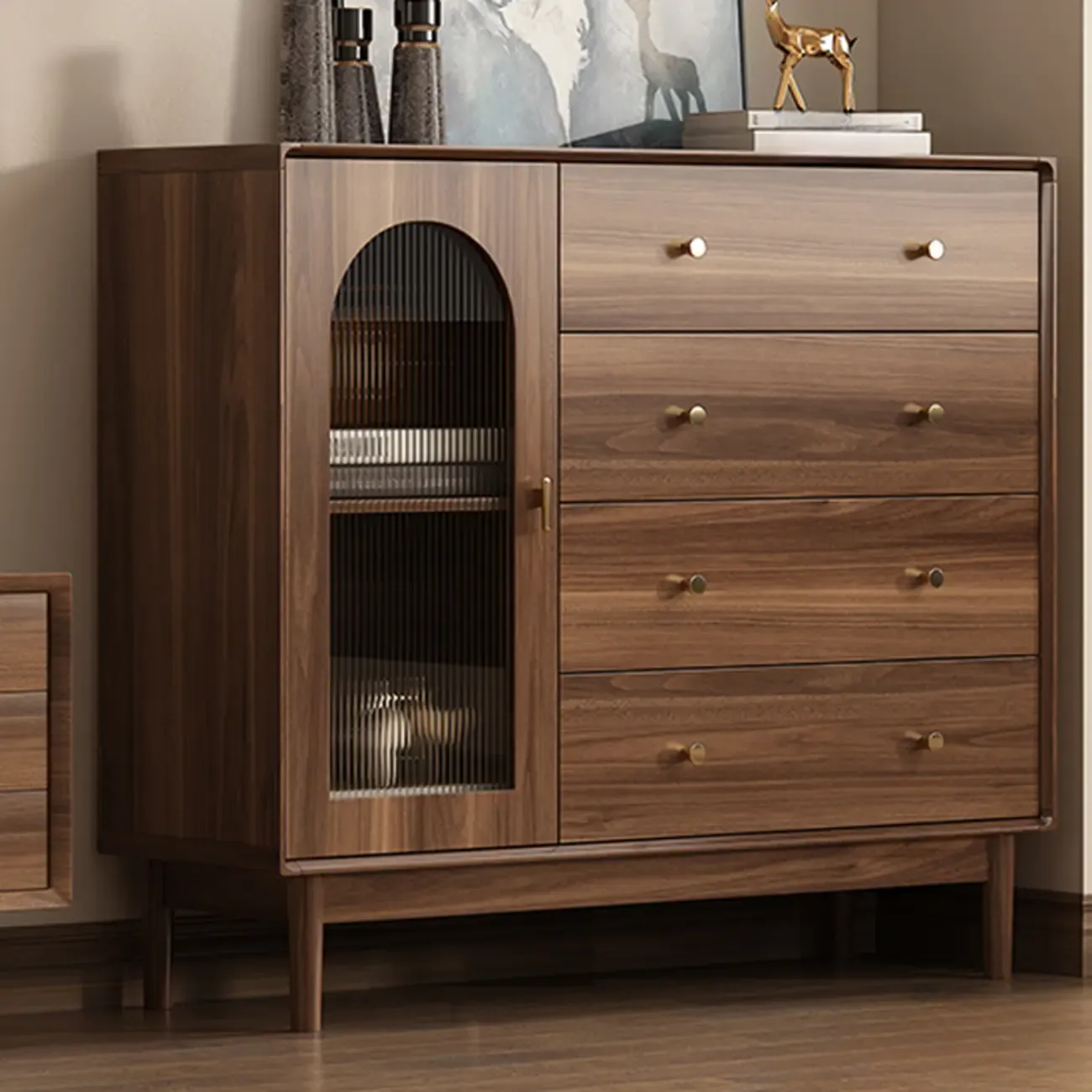  Mid-Century Modern Storage Cabinet for Parlor, Glass Door Image - 1