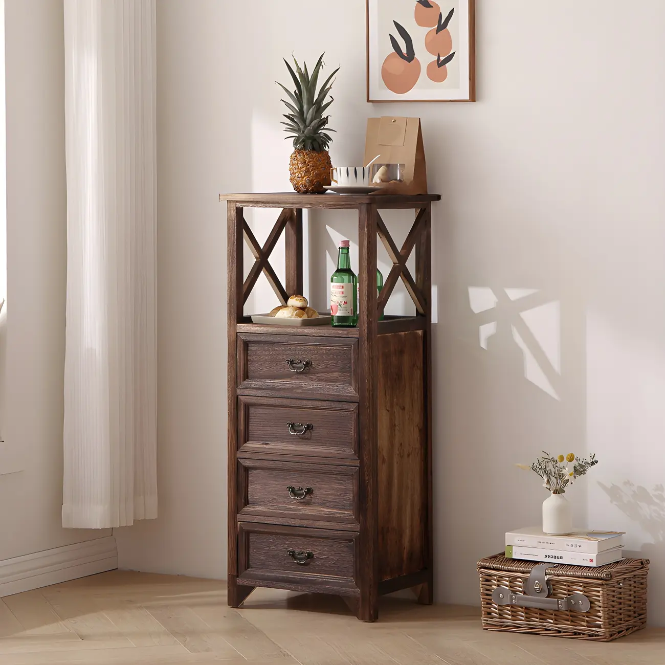 Industrial Rectangular Wooden Drawer Cabinet for Parlor Decor Image - 15 | homeyfad