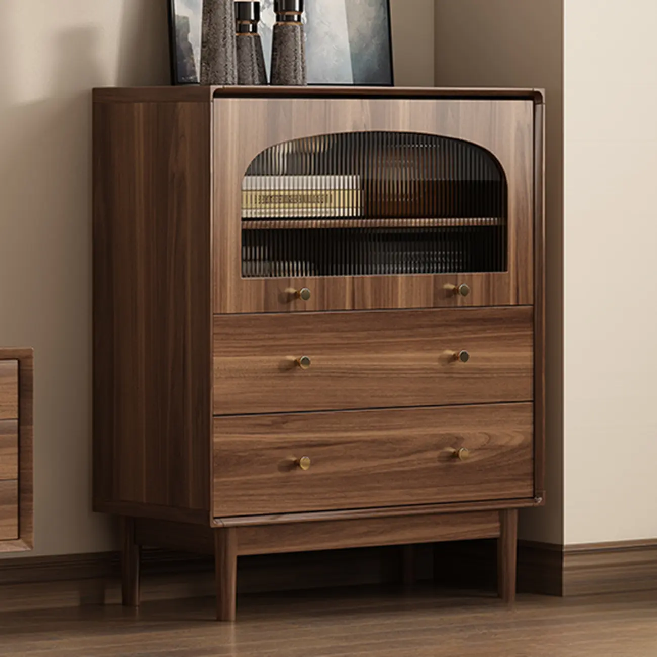  Mid-Century Modern Storage Cabinet for Parlor, Glass Door Image - 2 | homeyfad