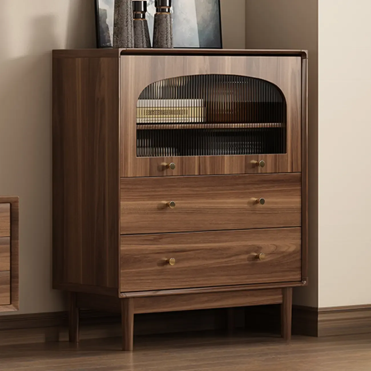  Mid-Century Modern Storage Cabinet for Parlor, Glass Door Image - 2