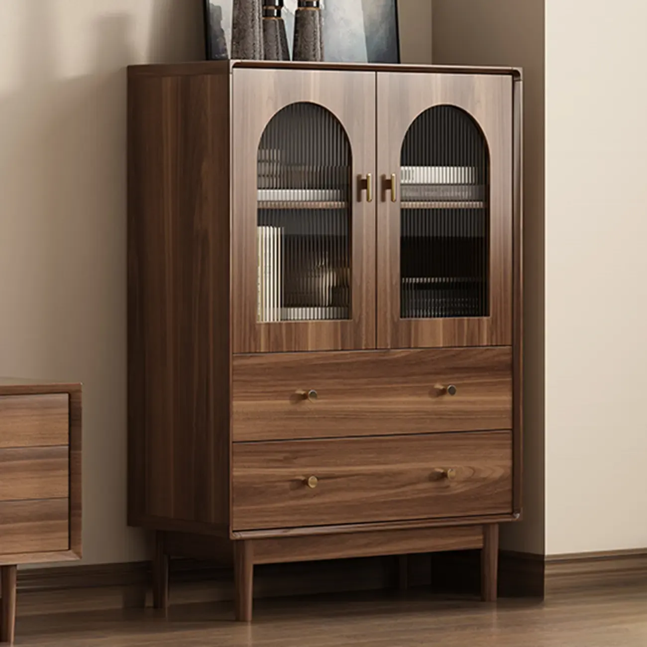  Mid-Century Modern Storage Cabinet for Parlor, Glass Door Image - 3