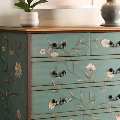 Rustic Wooden Floral Cabinet for Home with 3/5/9 Drawers Image - 6