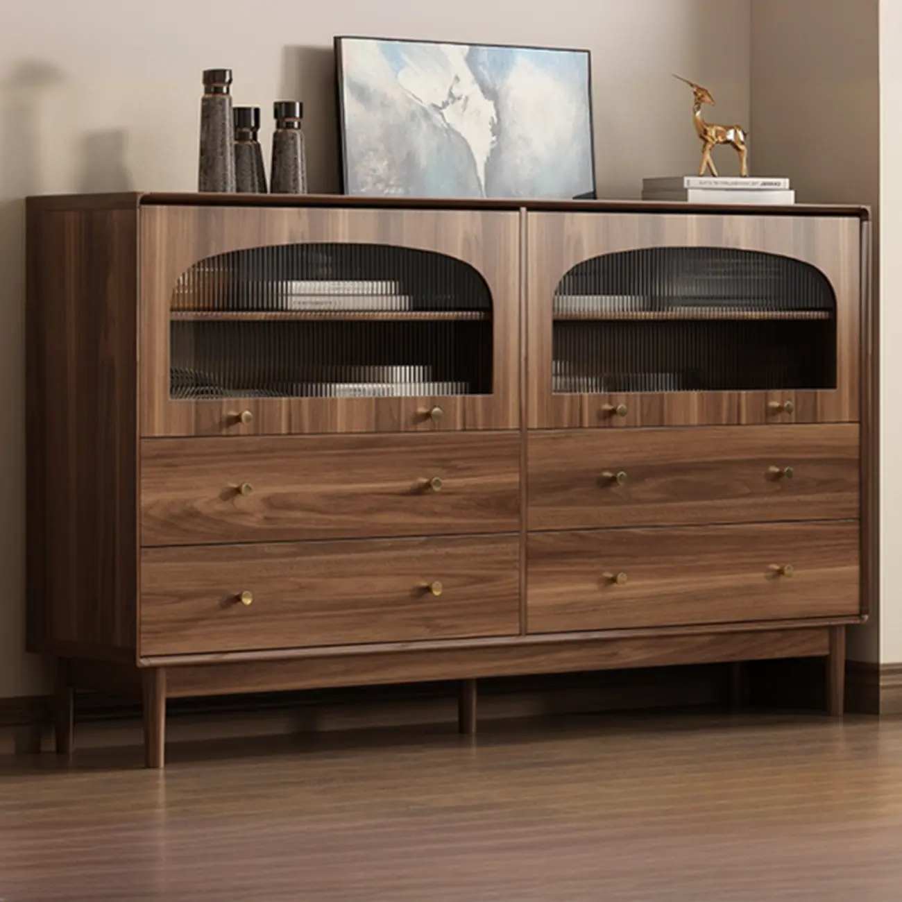  Mid-Century Modern Storage Cabinet for Parlor, Glass Door Image - 4 | homeyfad