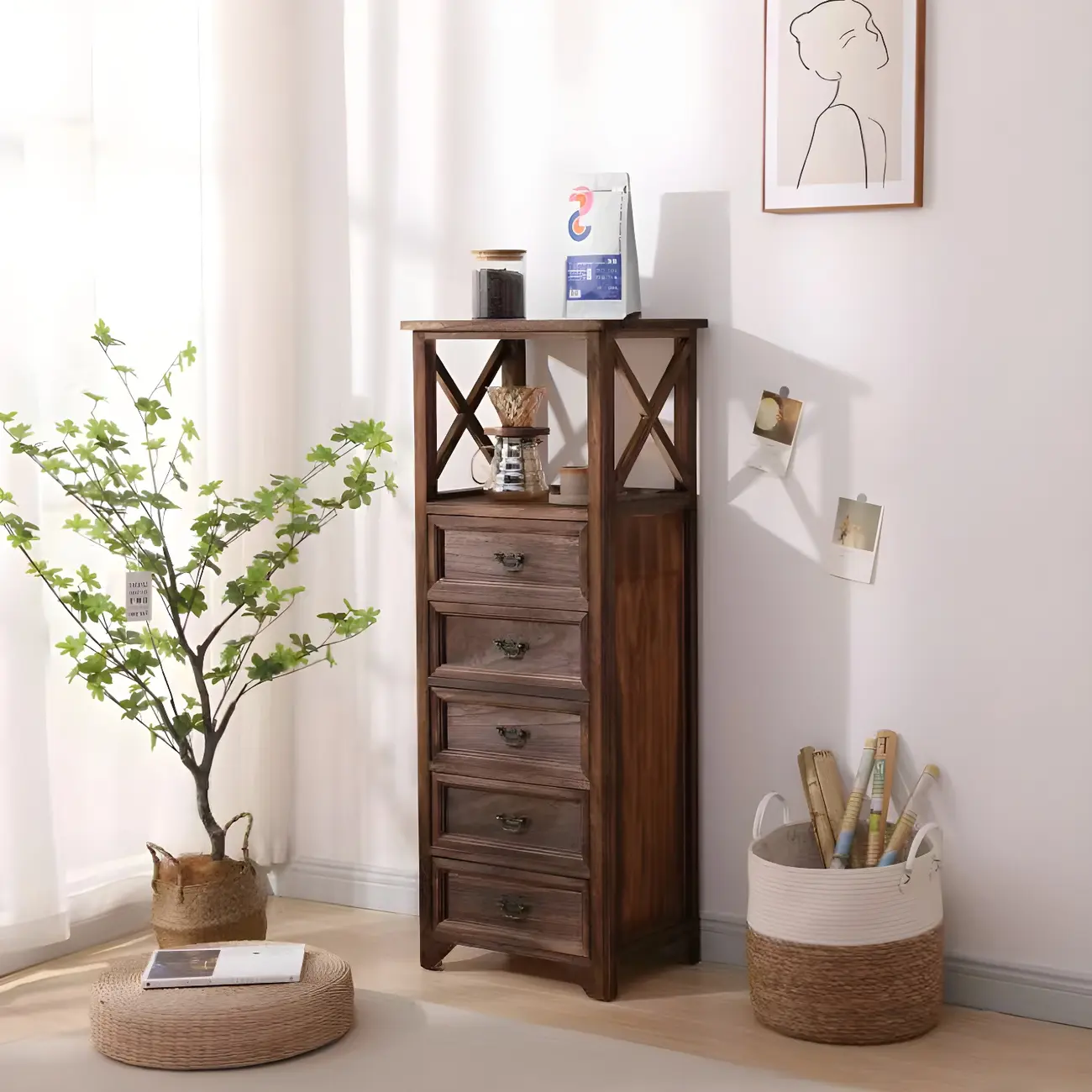 Industrial Rectangular Wooden Drawer Cabinet for Parlor Decor Image - 17 | homeyfad