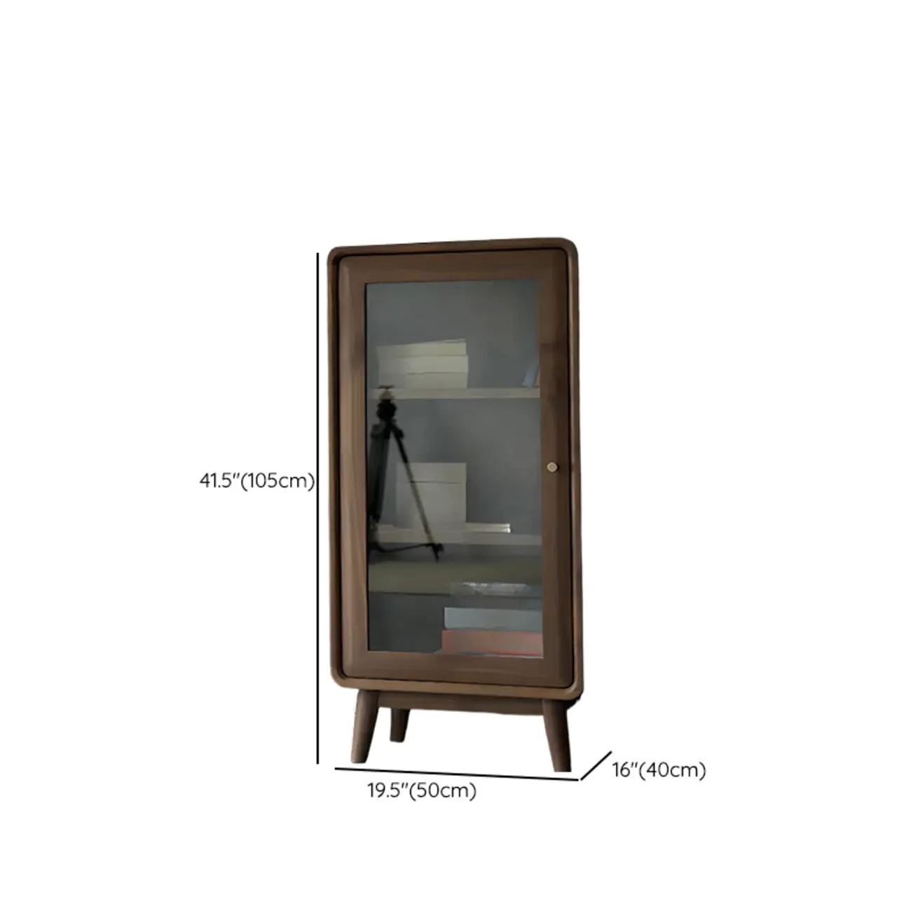 Mid-Century Brown Accent Cabinet with glass Door & 2 Drawers Image - 17 | homeyfad