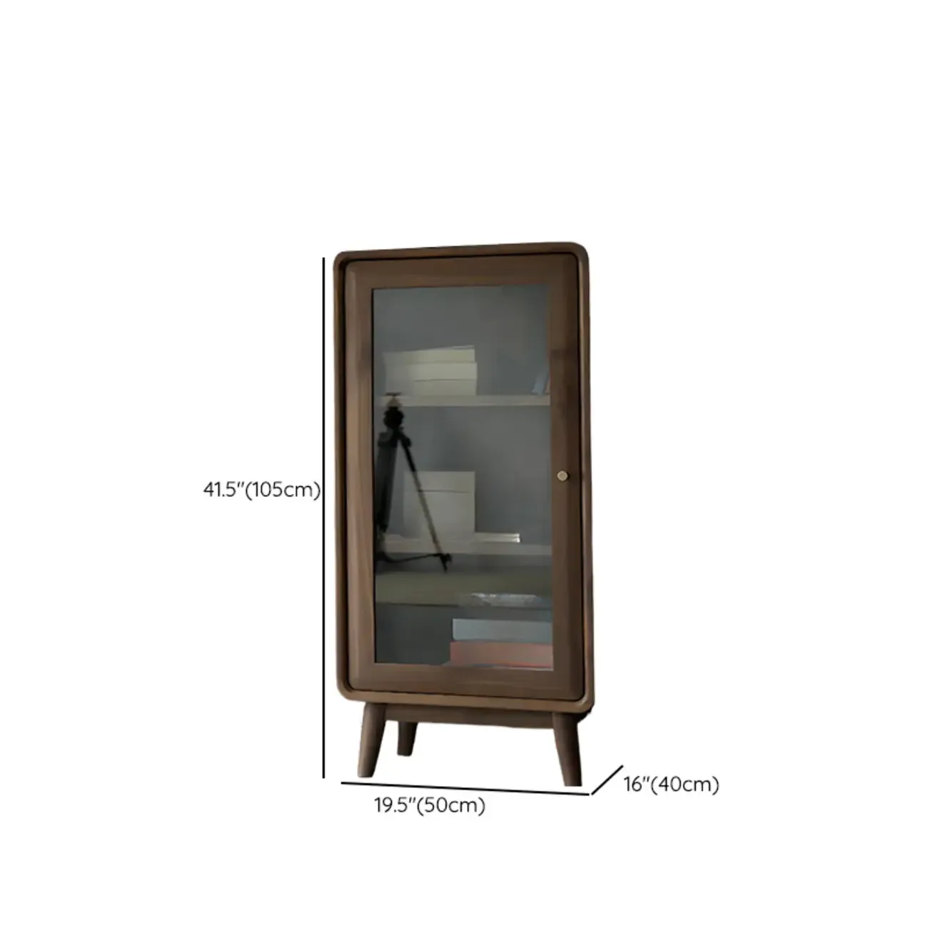Mid-Century Brown Accent Cabinet with glass Door & 2 Drawers Image - 17