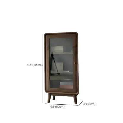 Mid-Century Brown Accent Cabinet with glass Door & 2 Drawers Image - 17