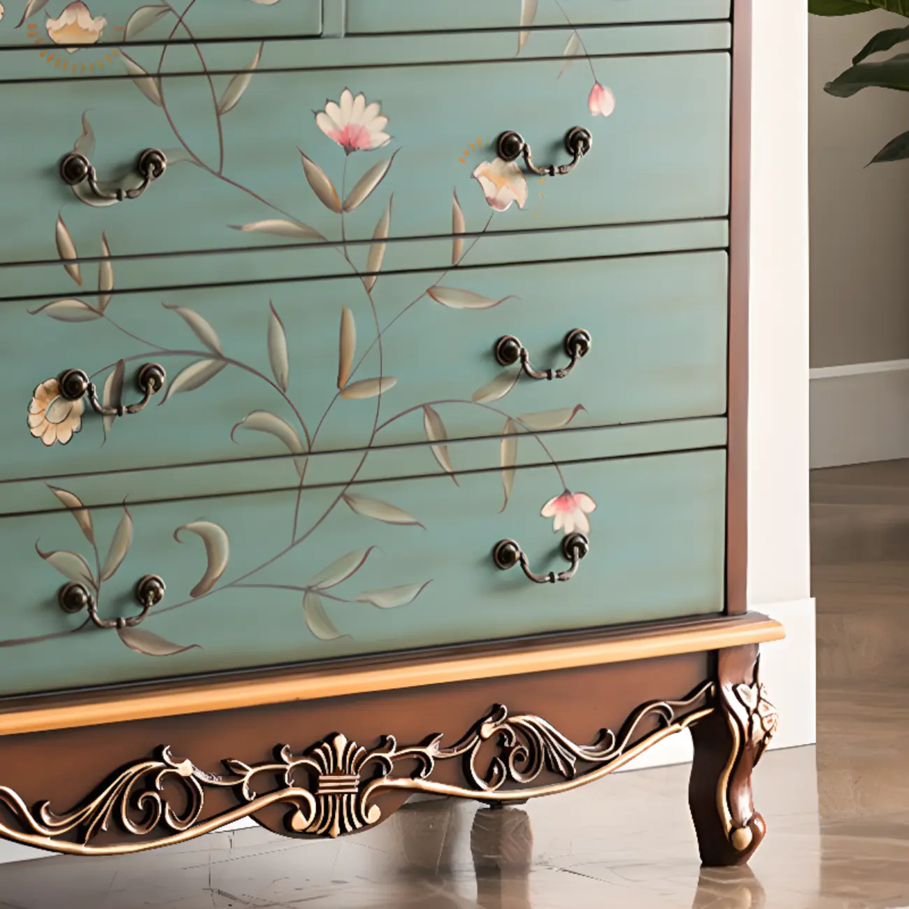 Rustic Wooden Floral Cabinet for Home with 3/5/9 Drawers Image - 8 | homeyfad