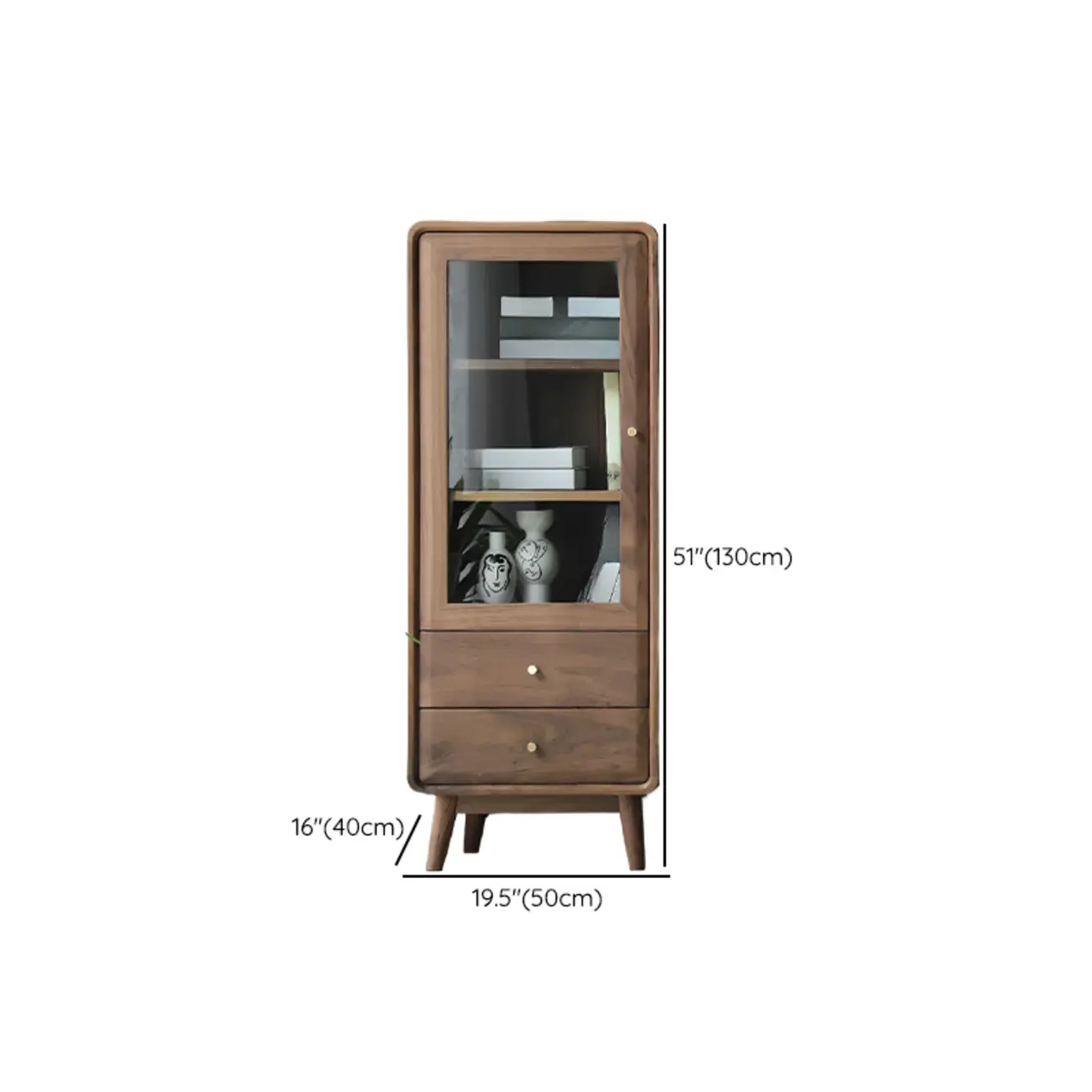 Mid-Century Brown Accent Cabinet with glass Door & 2 Drawers Image - 18 | homeyfad