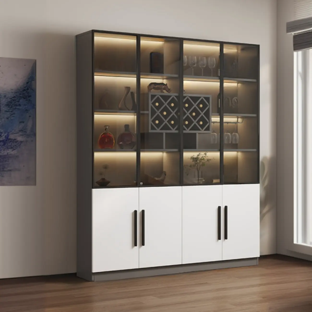 79" Modern Wooden Lighted Storage Cabinet for Indoor Display Image - 4 | homeyfad