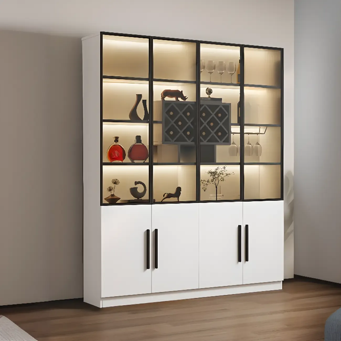 79" Modern Wooden Lighted Storage Cabinet for Indoor Display Image - 6