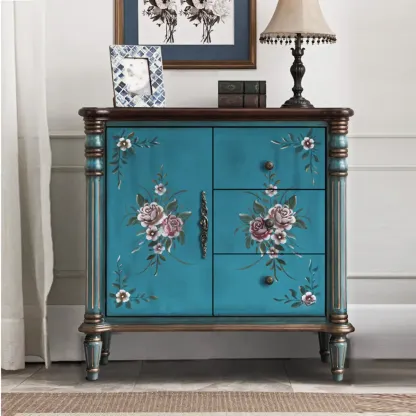 Rustic Wooden Floral Cabinet for Home with 3/5/9 Drawers Image - 10