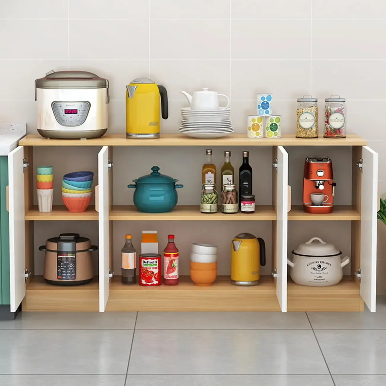 Modish Composite Wood Kitchen Cabinet for Kitchen Storage Image - 1