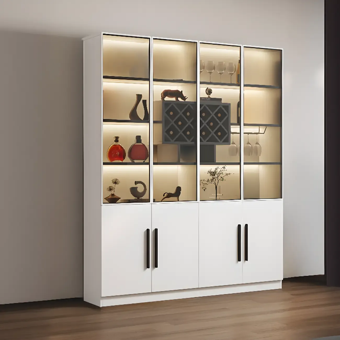 79" Modern Wooden Lighted Storage Cabinet for Indoor Display Image - 9