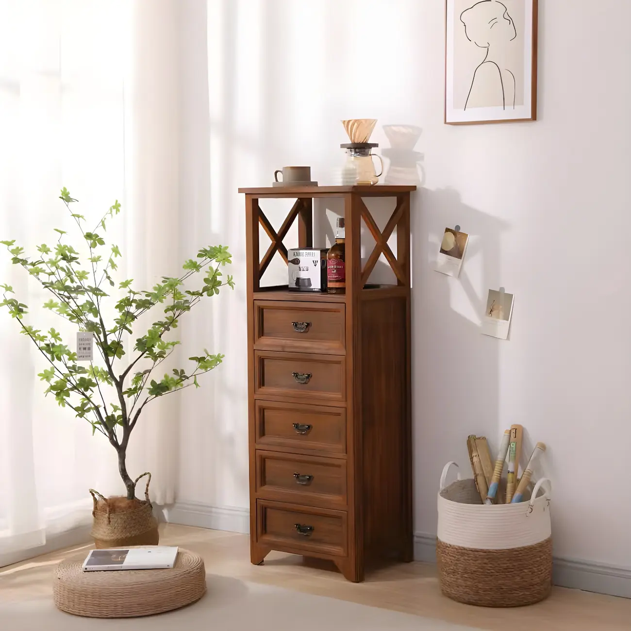 Industrial Rectangular Wooden Drawer Cabinet for Parlor Decor Image - 25 | homeyfad