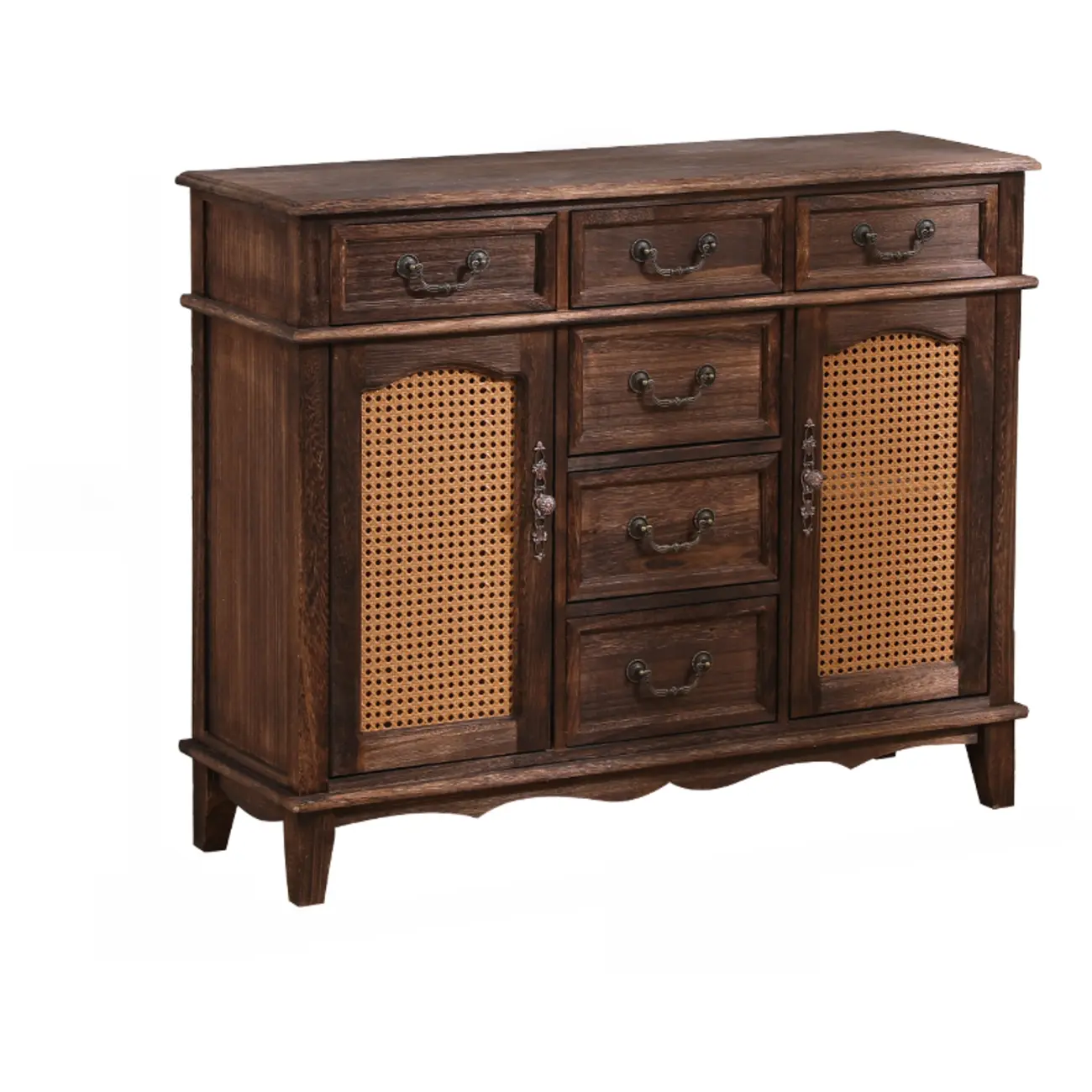 Rustic Wooden Cabinet with Rattan-Weaved for Living Room | homeyfad