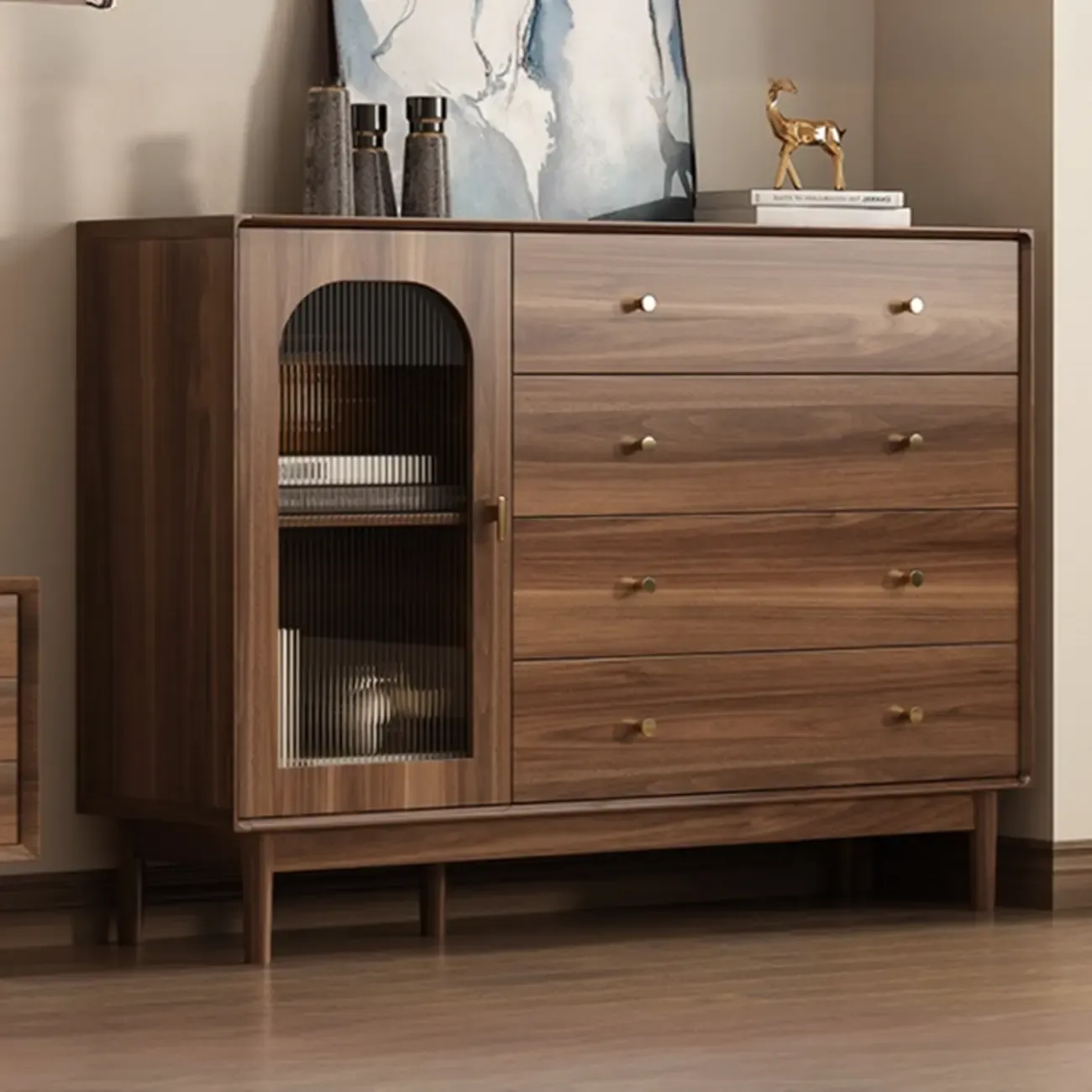  Mid-Century Modern Storage Cabinet for Parlor, Glass Door Image - 11