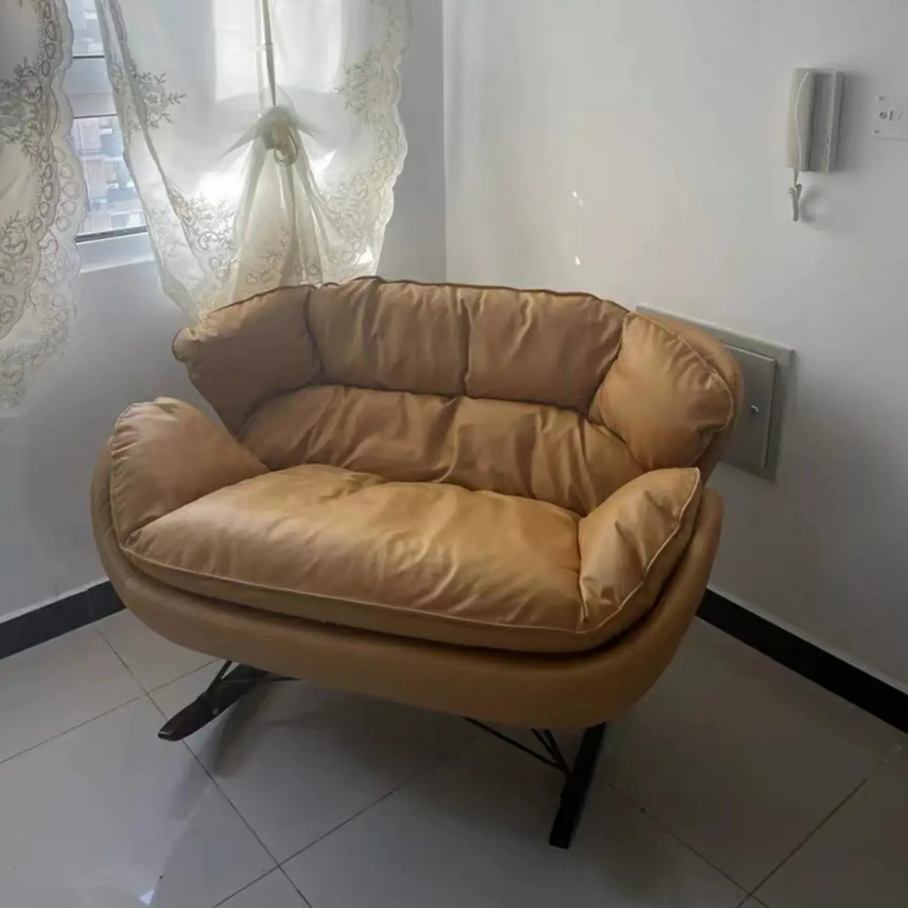 Modern Upholstered 2 Seat Rocking Chair for Indoor Image - 18 | homeyfad