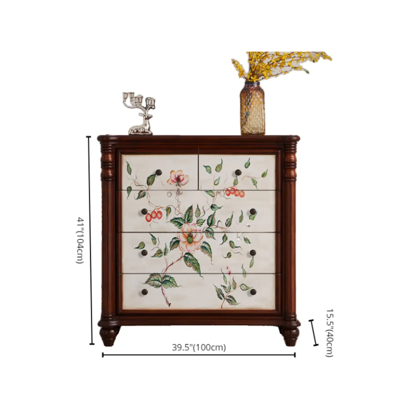 Rustic Wooden Floral Cabinet for Home with 3/5/9 Drawers Image - 14 | homeyfad