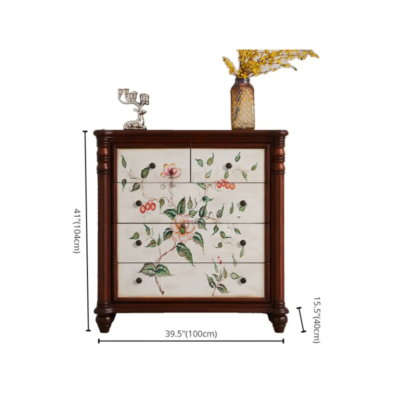 Rustic Wooden Floral Cabinet for Home with 3/5/9 Drawers Image - 14