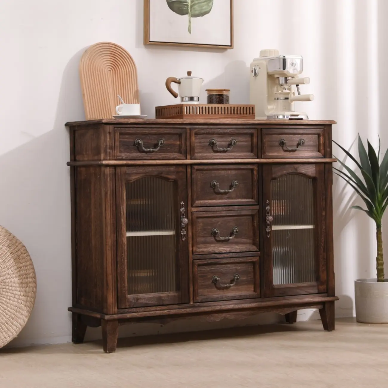 Rustic Wooden Cabinet with Rattan-Weaved for Living Room  Image - 3 | homeyfad