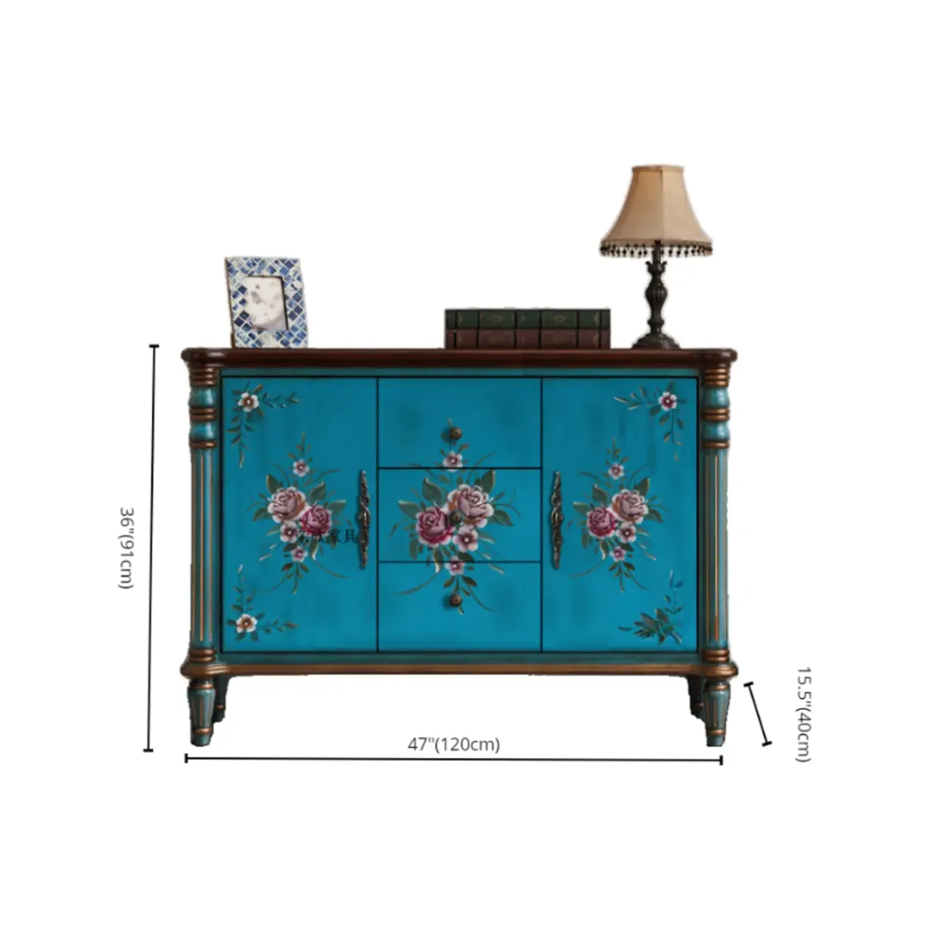 Rustic Wooden Floral Cabinet for Home with 3/5/9 Drawers Image - 15