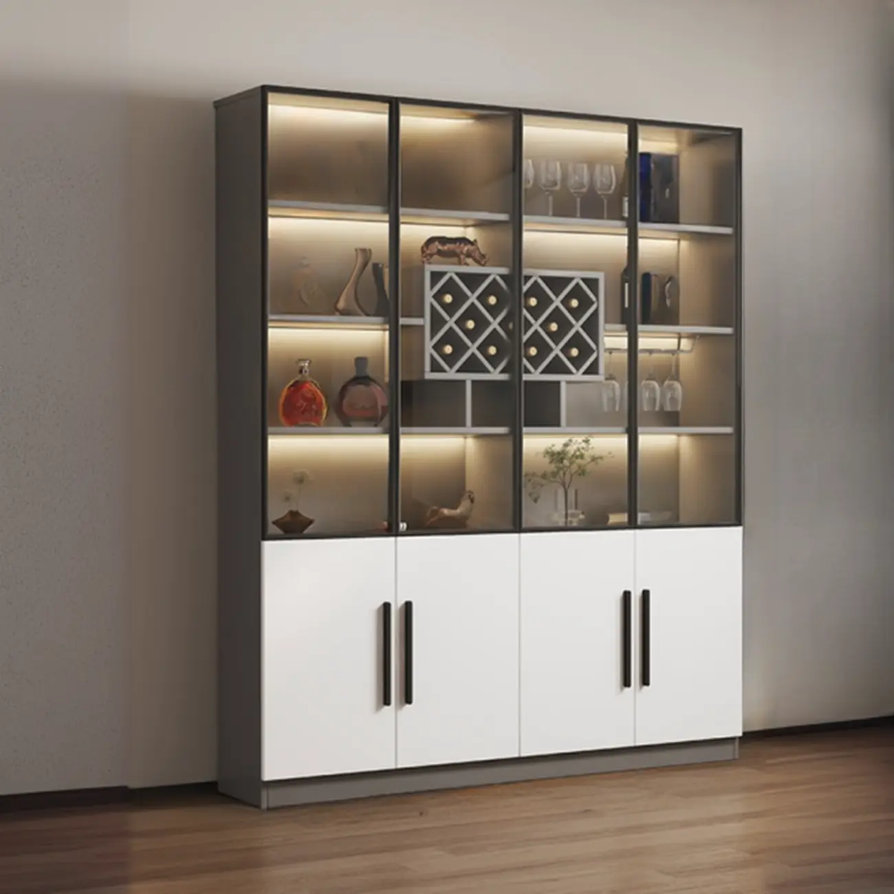 79" Modern Wooden Lighted Storage Cabinet for Indoor Display Image - 12 | homeyfad
