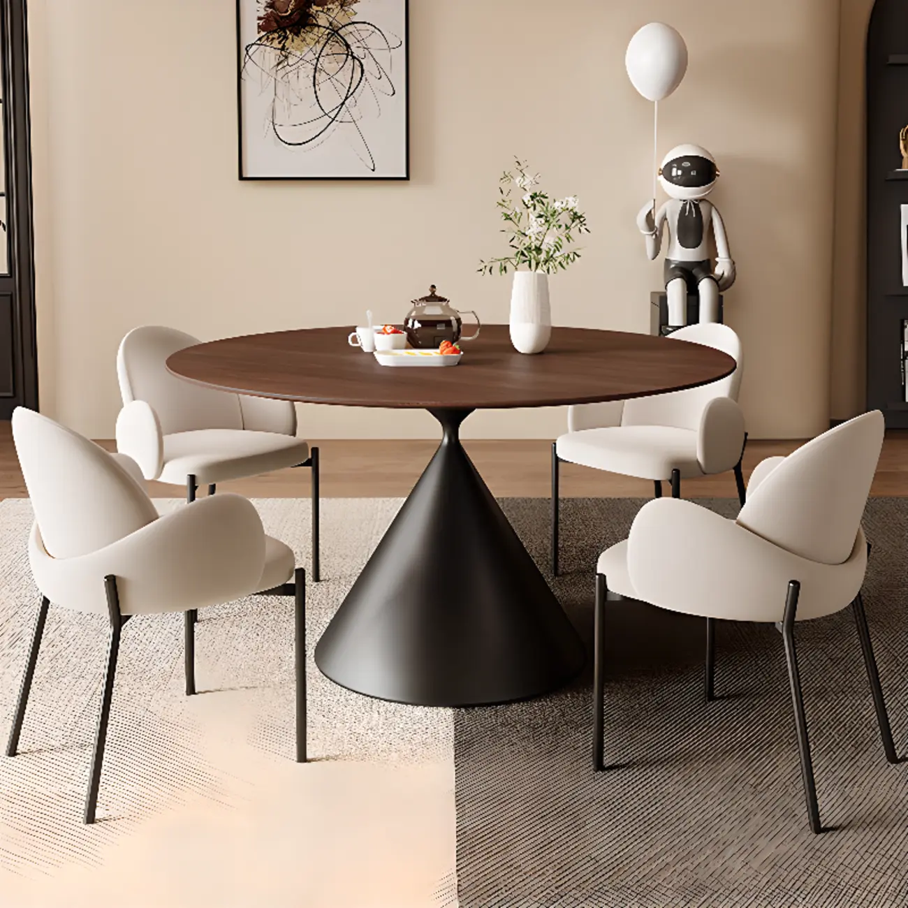 Elegant Natural Wood Round Dining Table Set with Pedestal Base Image - 1 | homeyfad