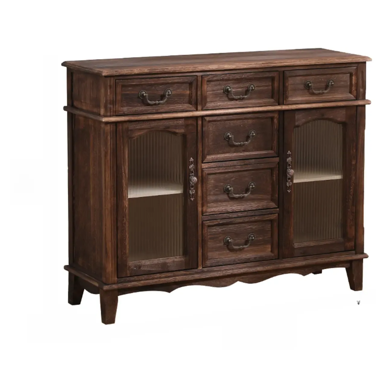 Rustic Wooden Cabinet with Rattan-Weaved for Living Room