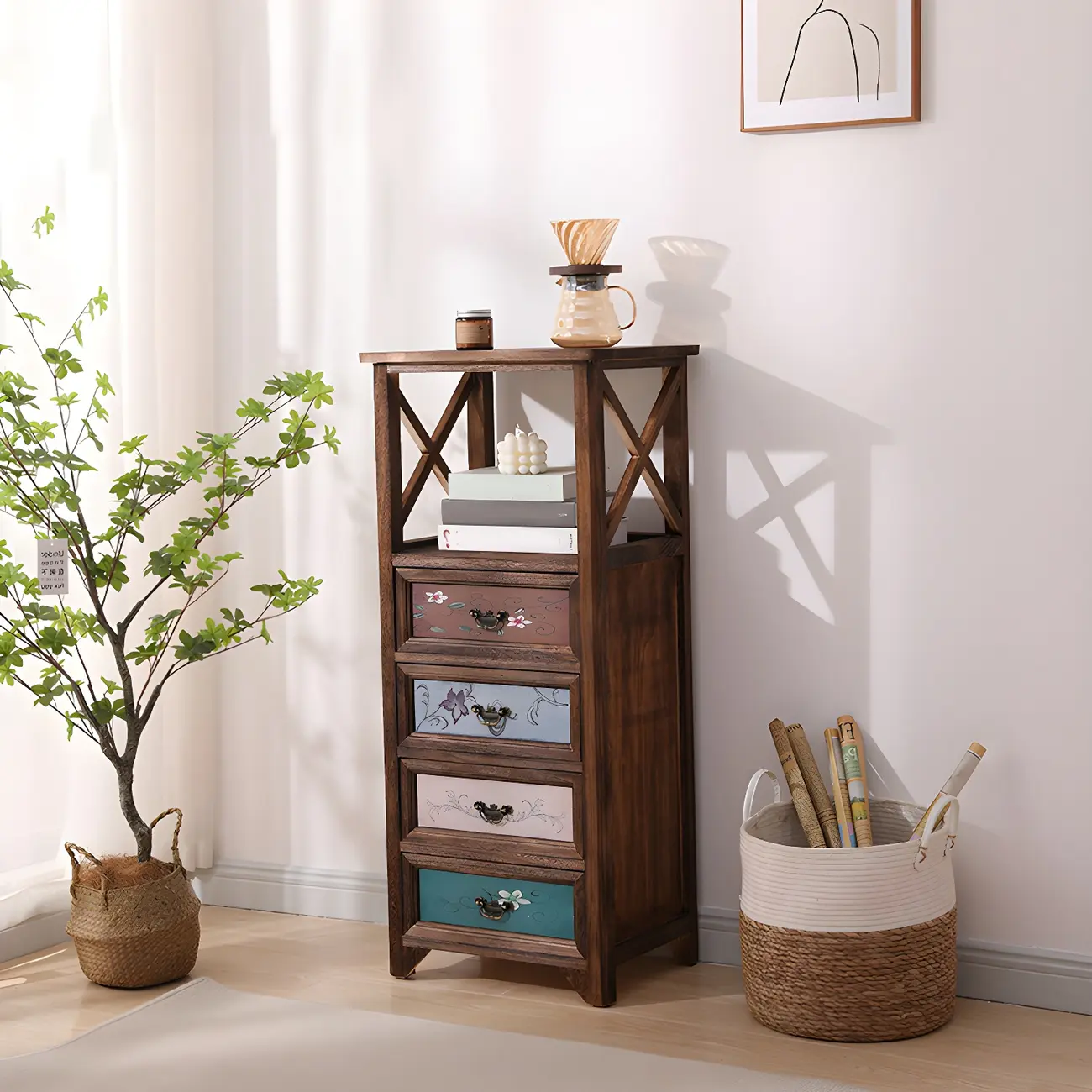 Industrial Rectangular Wooden Drawer Cabinet for Parlor Decor Image - 28 | homeyfad