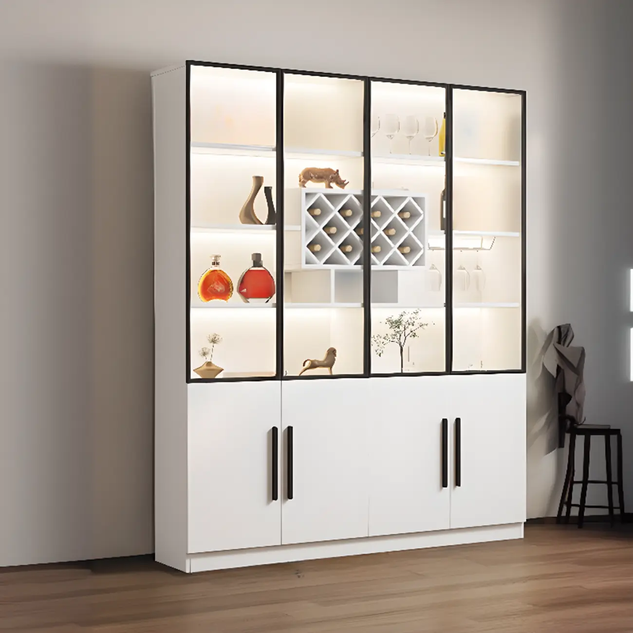 79" Modern Wooden Lighted Storage Cabinet for Indoor Display Image - 14 | homeyfad