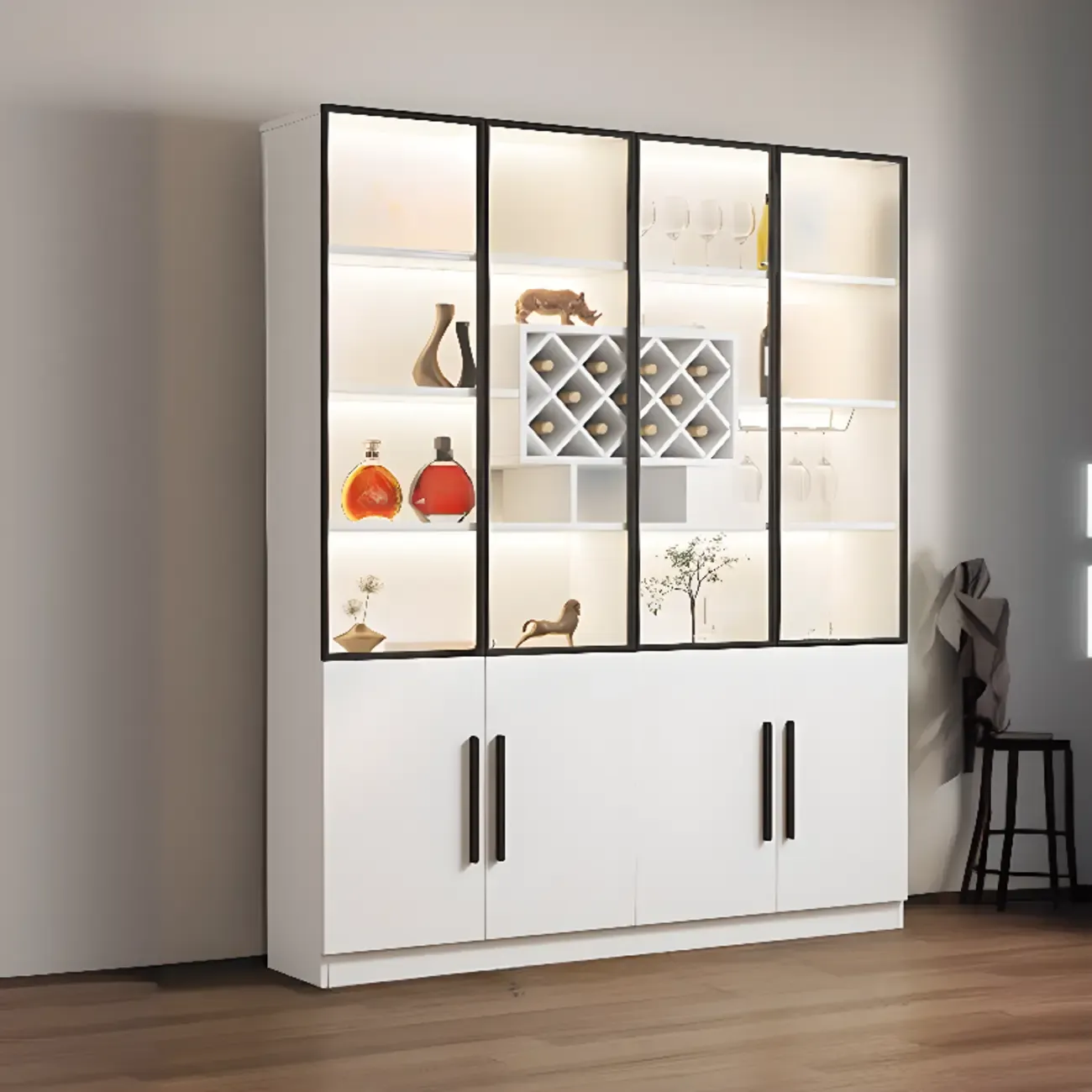 79" Modern Wooden Lighted Storage Cabinet for Indoor Display Image - 14