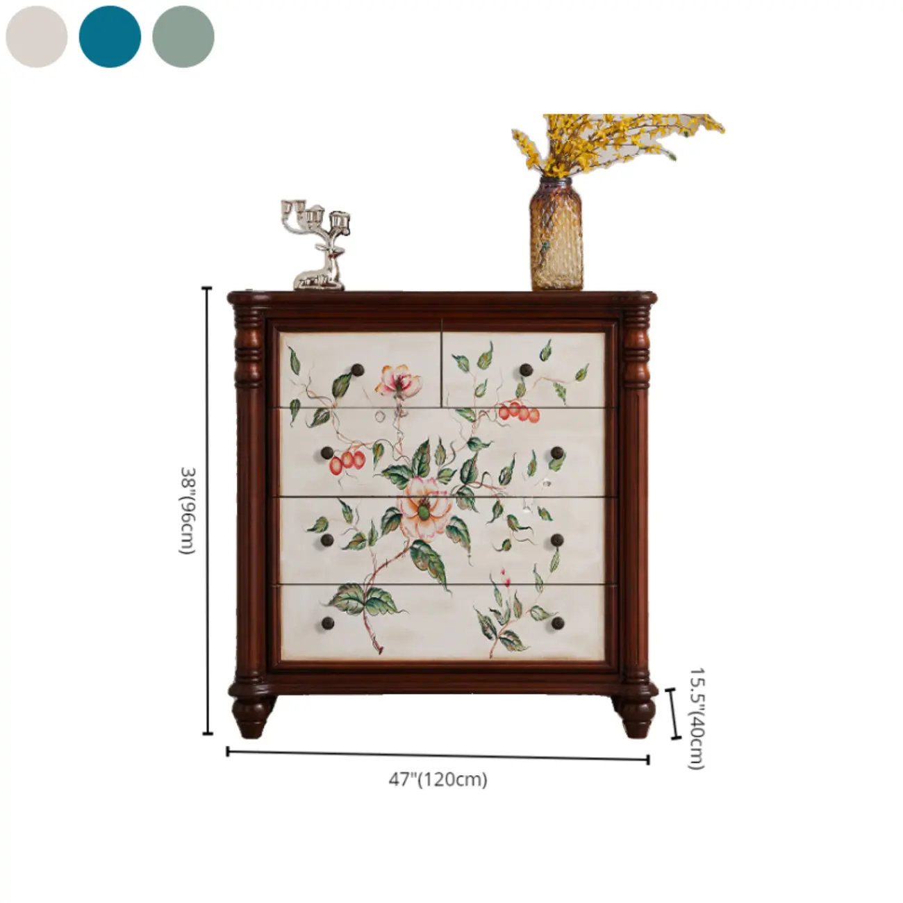 Rustic Wooden Floral Cabinet for Home with 3/5/9 Drawers Image - 17 | homeyfad