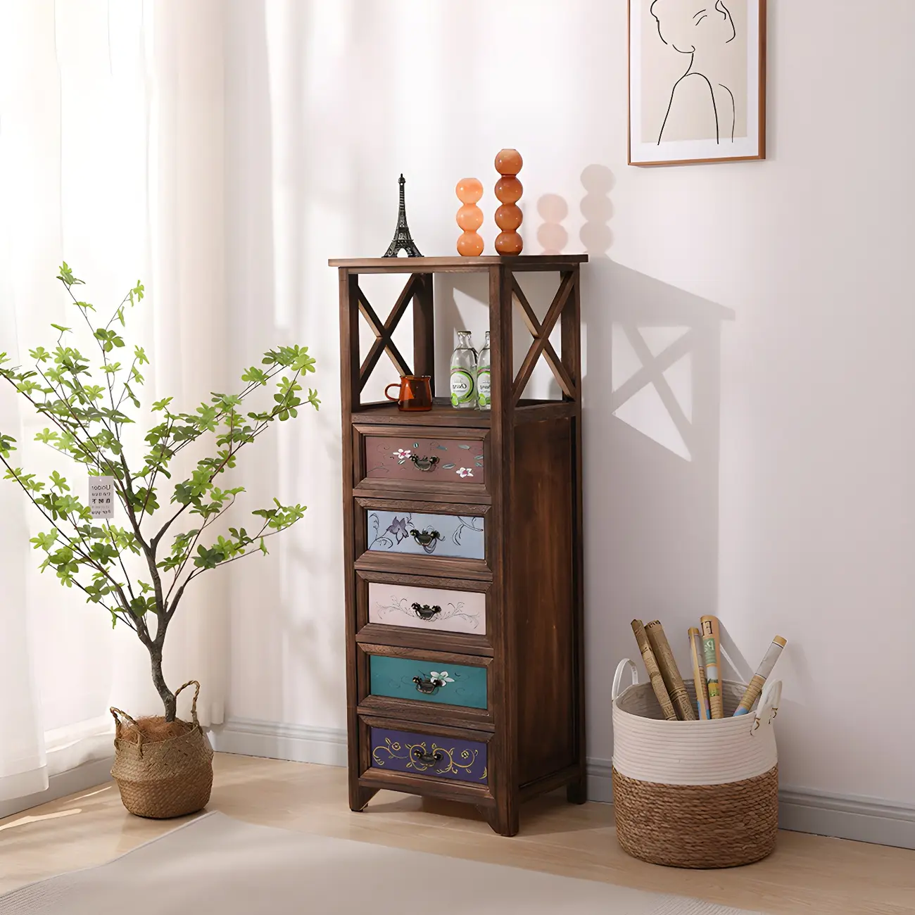 Industrial Rectangular Wooden Drawer Cabinet for Parlor Decor Image - 29 | homeyfad