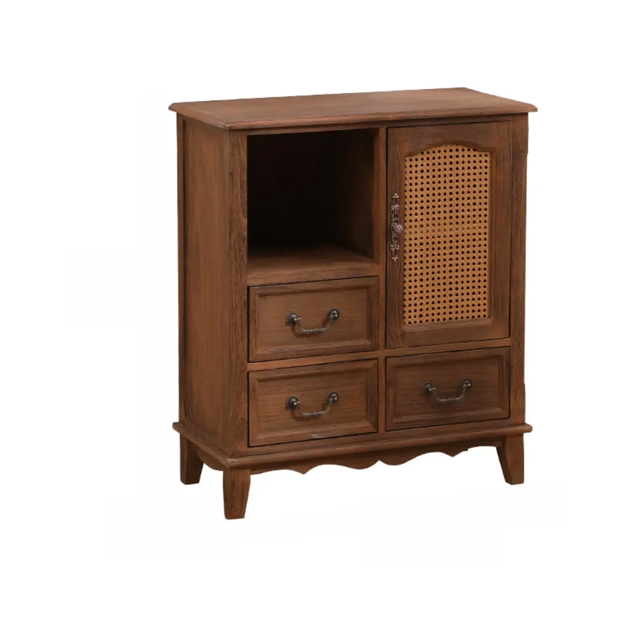Rustic Wooden Cabinet with Rattan-Weaved for Living Room