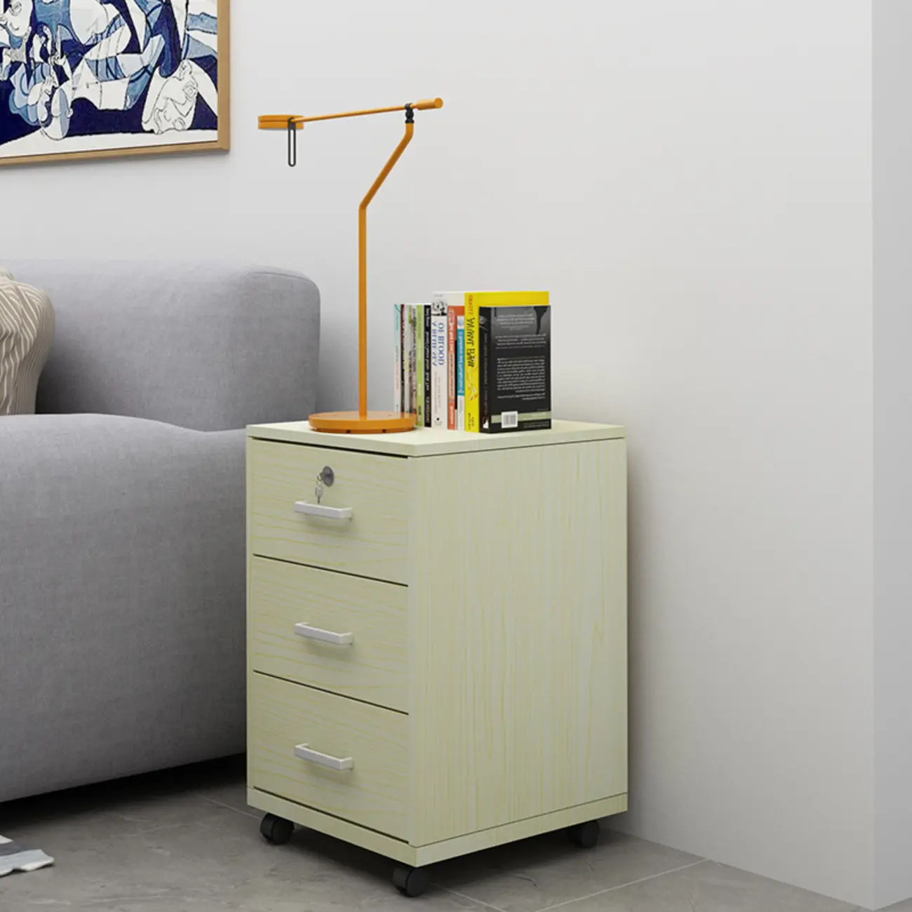 Modern Wood Filing Cabinet with 3 Drawers and Lockable Wheels Image - 1 | homeyfad