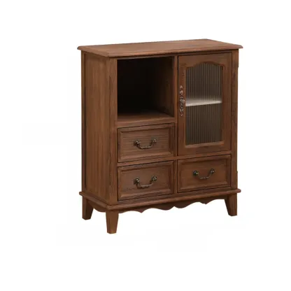 Rustic Wooden Cabinet with Rattan-Weaved for Living Room