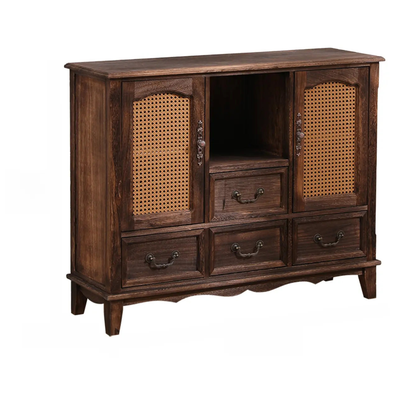 Rustic Wooden Cabinet with Rattan-Weaved for Living Room | homeyfad