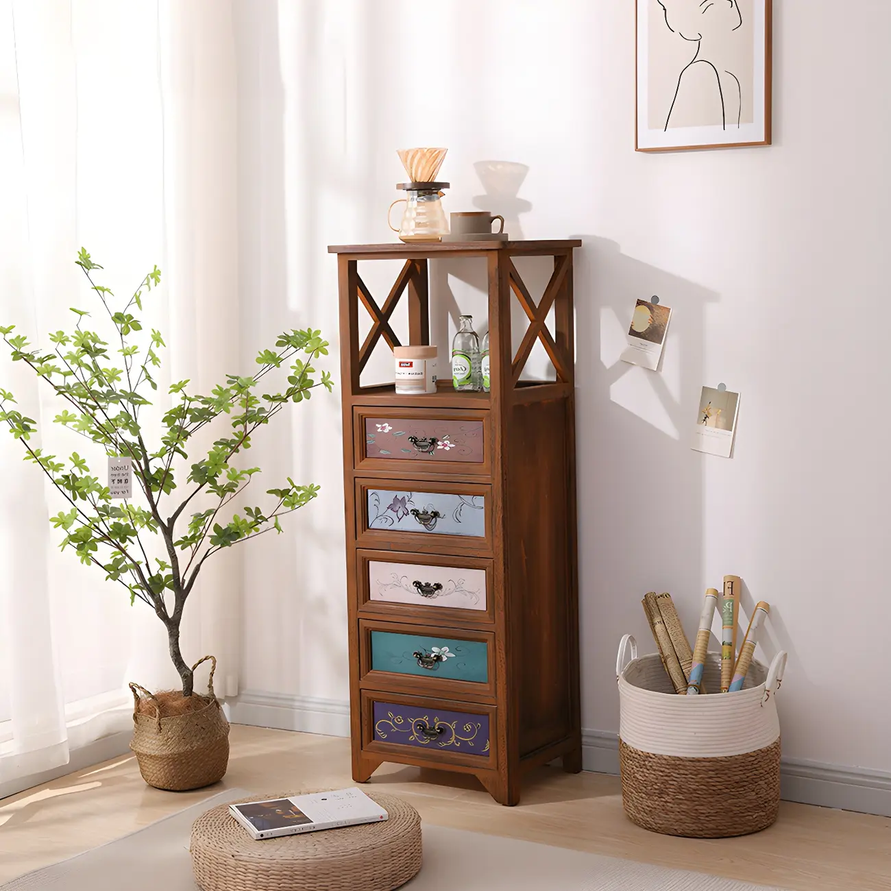 Industrial Rectangular Wooden Drawer Cabinet for Parlor Decor Image - 33 | homeyfad