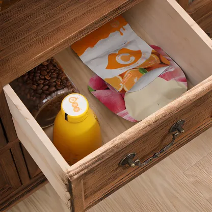 Rustic Wooden Cabinet with Rattan-Weaved for Living Room  Image - 12