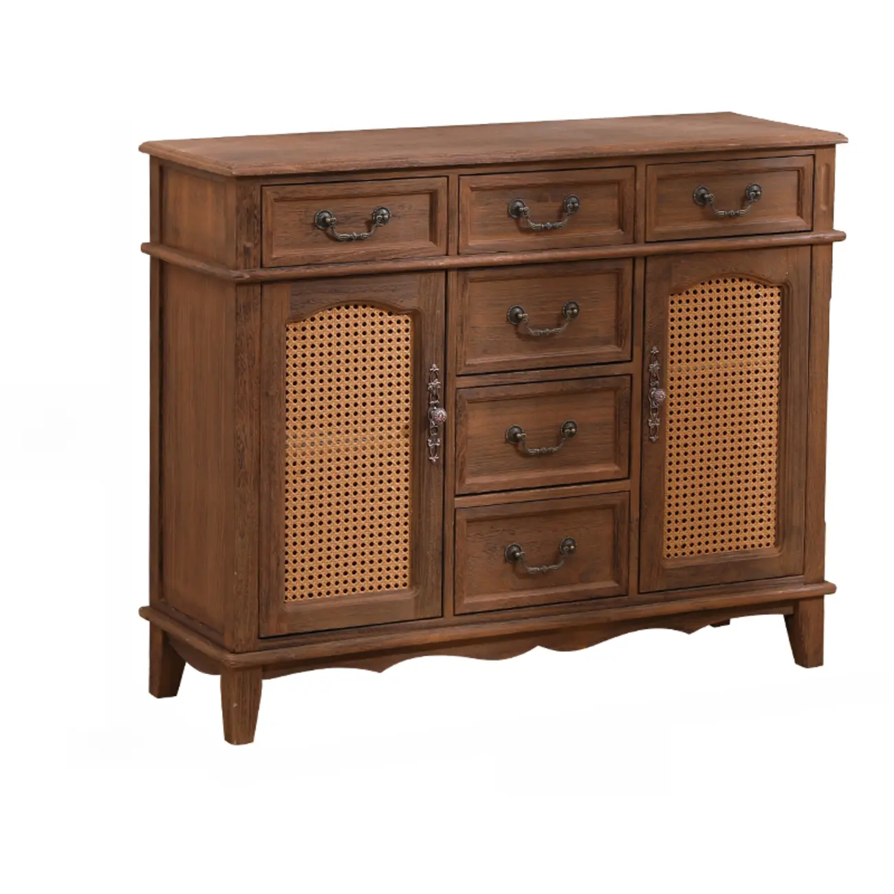 Rustic Wooden Cabinet with Rattan-Weaved for Living Room | homeyfad